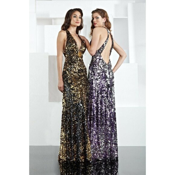 Xcite Sequin Low Back Prom Dress 30134 Purple/Silver - Picture 1 of 5
